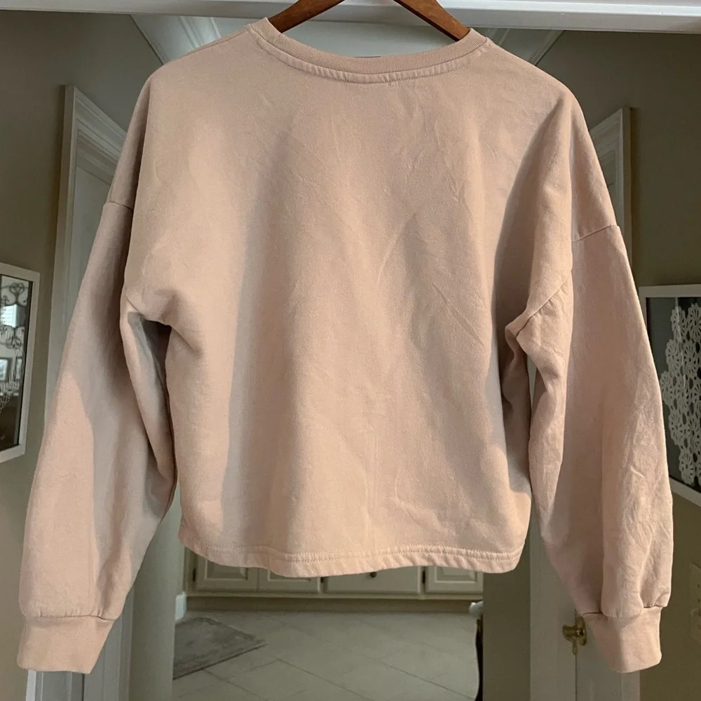 Disney Graphic Crop Sweatshirt Minnie & Micky Mouse Tan/Pink Small - Picture 5 of 7
